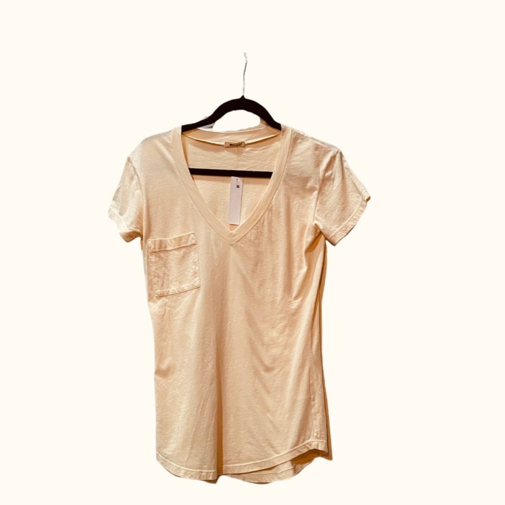 LAMade V-Neck Pocket Tee Peach Small New NWT